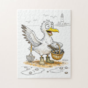 Stripvogel verzamelt schelpen legpuzzel