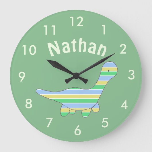 Stripy Dinosaur Grote Klok (Voorkant)