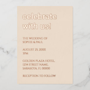 Stro Beige Bruiloft Roos Gouden Folie Invitation Uitnodiging