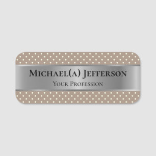 Stro Lichtbruin Polka Dot Luxe Metallic Zilver Naamplaatje