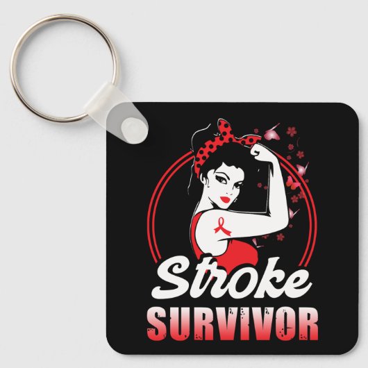 Stroke Survivor Stroke Awareness Red Ribbon Brain Sleutelhanger (Voorkant)