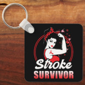 Stroke Survivor Stroke Awareness Red Ribbon Brain Sleutelhanger (Voorkant)