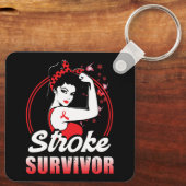Stroke Survivor Stroke Awareness Red Ribbon Brain Sleutelhanger (Achterkant)