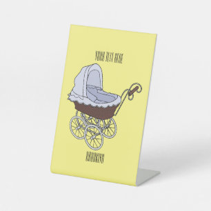 Stroller cartoon illustratie reclamebord met voetstuk
