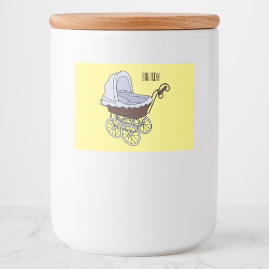 Stroller cartoon illustratie voedselcontainer etiket (Voorkant)
