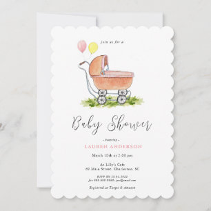  stroller Pink Baby shower Uitnodiging