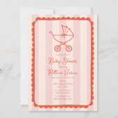Stroller Sketch Scalloped Pink Girl Baby shower Kaart (Voorkant)