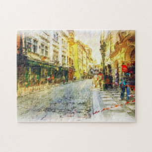 Stromen van de oude Praag-waterverf Legpuzzel