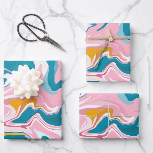 Stromend marmerontwerp met roze en turquoise inpakpapier vel (Voorkant)