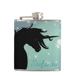 stromend Unicorn Silhouette (wazig groen met sterr Heupfles