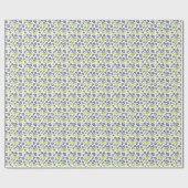 Stromende biologische bloemen blauw groen op crème cadeaupapier (Vlak)