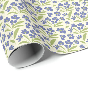 Stromende biologische bloemen blauw groen op crème cadeaupapier