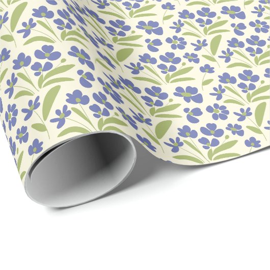 Stromende biologische bloemen blauw groen op crème cadeaupapier (Rol Hoek)