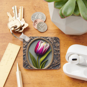 Stromende elegantie: Roze Tulp in Art Nouveau Desi Sleutelhanger