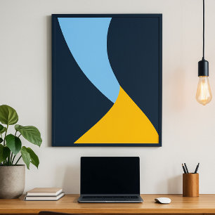 Stromende gele en blauwe golfvormen poster