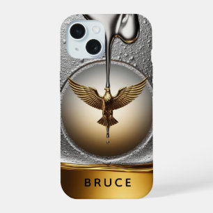 💛 Stromende Gouden Adelaar Hanger Vloeibaar Metaa iPhone 15 Hoesje