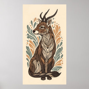 Stromende lijnen en patronen decoratieve antilope poster