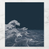 Stromende Ocean Waves Line Art Wijn Etiket (Enkel label)