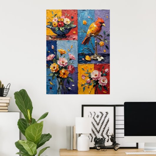 Stromende vogels en bloemen poster (Thuiskantoor)