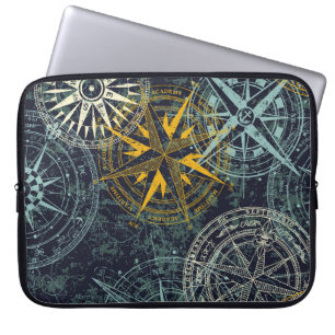 Stromperwindkompas vintage roos laptop sleeve
