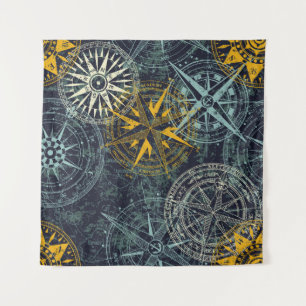 Stromperwindkompas  vintage roos wandkleed