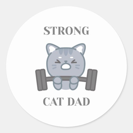 Strong Cat Dad Ronde Sticker (Voorkant)