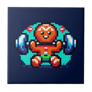 Strong Gingerbread Man - Funny Pixel Art Holiday Tegeltje