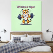 **Strong Tiger – Cute Tiger Lifting Weights Illust Canvas Afdruk (Insitu (Slaapkamer))