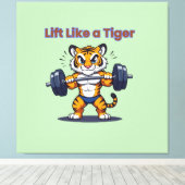 **Strong Tiger – Cute Tiger Lifting Weights Illust Canvas Afdruk (Insitu (Houten vloer))