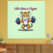 **Strong Tiger – Cute Tiger Lifting Weights Illust Canvas Afdruk (Insitu (Woonkamer))