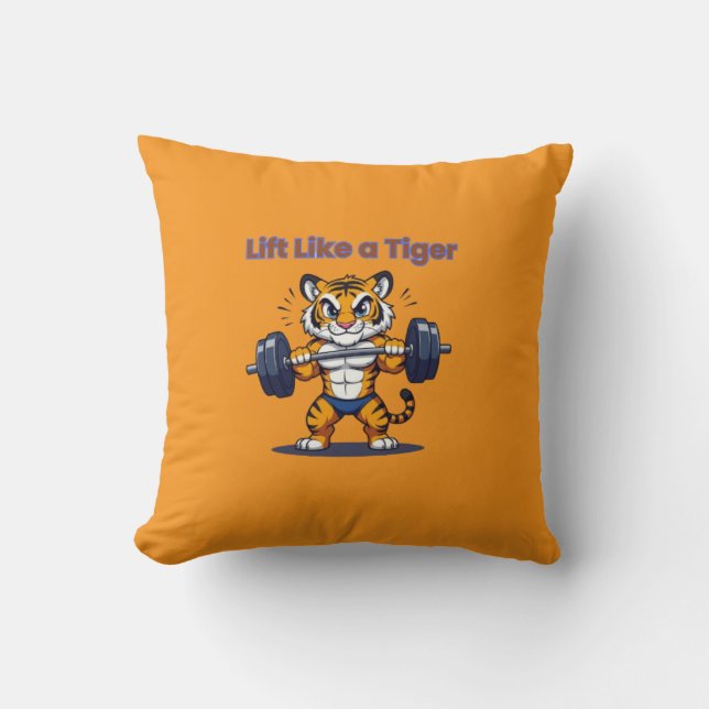 **Strong Tiger – Cute Tiger Lifting Weights Illust Kussen (Voorkant)