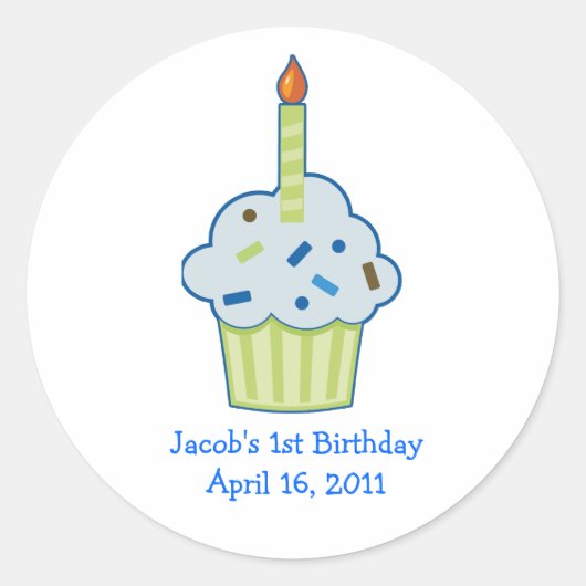 Strooi Cupcake 1e eerste verjaardag gunst Stickers (Voorkant)