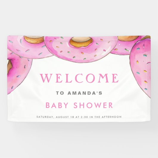Strooi Donuts Waterverf Roze Baby shower Spandoek (Horizontaal)