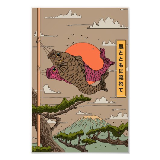 Stroom met de wind Koinobori Foto Afdruk (Voorkant)