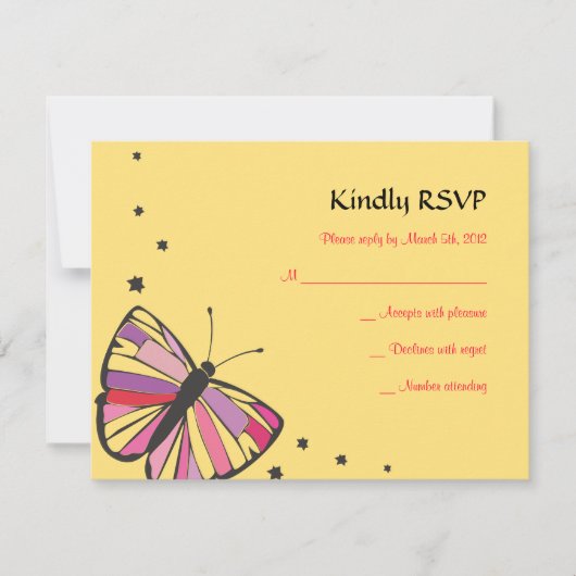 STROOMBUTTERFLY Bat Mitzvah Reply Card RSVP Kaartje (Voorkant)