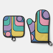 Stroomlijn moderne retro stijl geometrisch ontwerp ovenwant & pannenlap set (Voorkant)