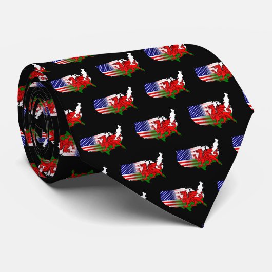 Stropdas American Welsh Flags Map (Opgerold)