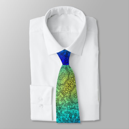 Stropdas Blauwe en Turquoise Mandala Pattern (Gebonden)