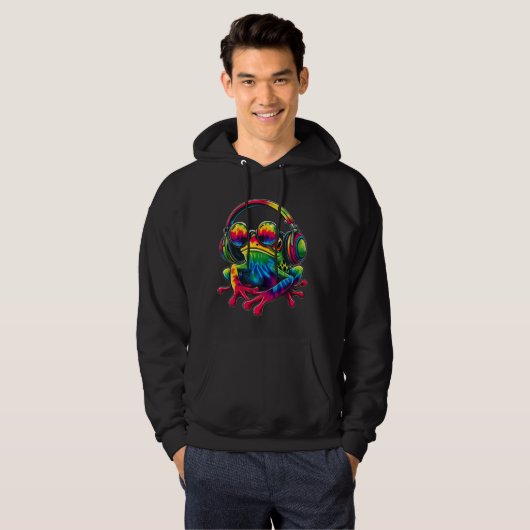 Stropdas-Dye Frog Peace Sign Hippie Frog Met Hoofd Hoodie (Voorkant volledig)