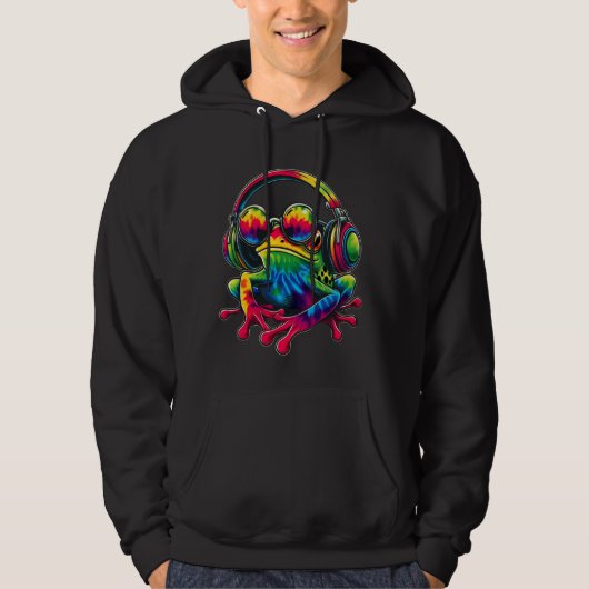 Stropdas-Dye Frog Peace Sign Hippie Frog Met Hoofd Hoodie (Voorkant)