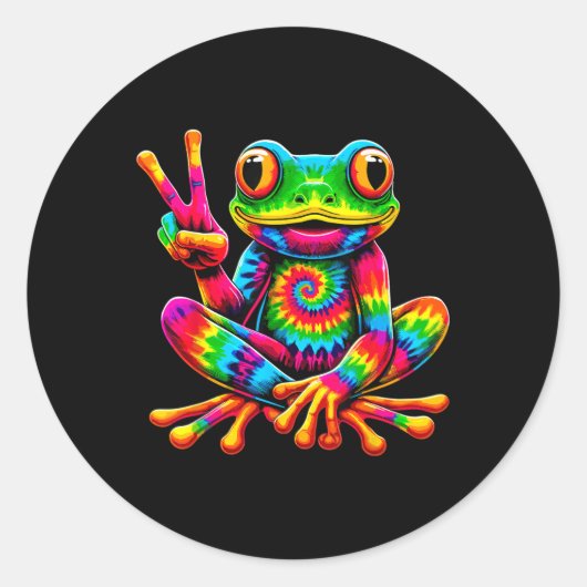 Stropdas-dye Frog Peace Sign Hippie Ronde Sticker (Voorkant)