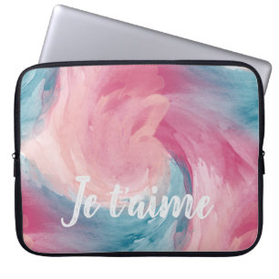 Stropdas-Dye Pink en Blue Painterly Waterverf in L Laptop Sleeve