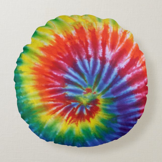 Stropdas-Dye Spiral Swirl - Regenboog Rond Kussen (Voorkant)