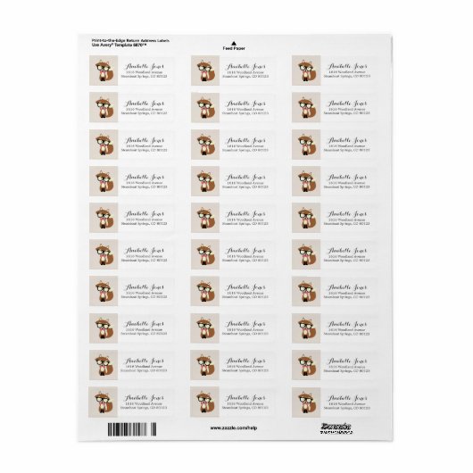 Stropdas en bril Hipster Brown Fox Etiket (Full Sheet)