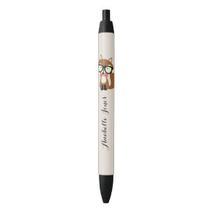 Stropdas en bril Hipster Brown Fox gepersonaliseer Zwarte Inkt Pen
