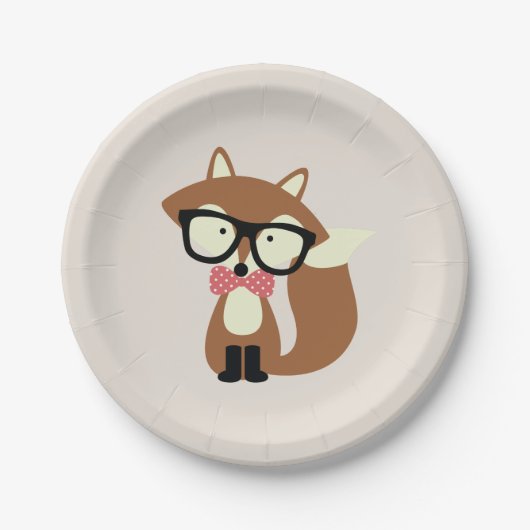 Stropdas en bril Hipster Brown Fox Papieren Bordje (Voorkant)