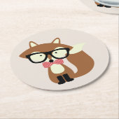 Stropdas en bril Hipster Brown Fox Ronde Kartonnen Onderzetter (Gebogen)