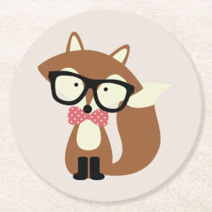 Stropdas en bril Hipster Brown Fox Ronde Kartonnen Onderzetter