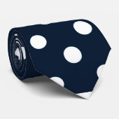 Stropdas grote marinedots en witte pokadots (Opgerold)