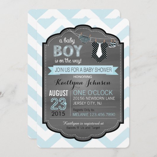 Stropdas Luiers en Booties Baby shower Uitnodiging (Voorkant / Achterkant)